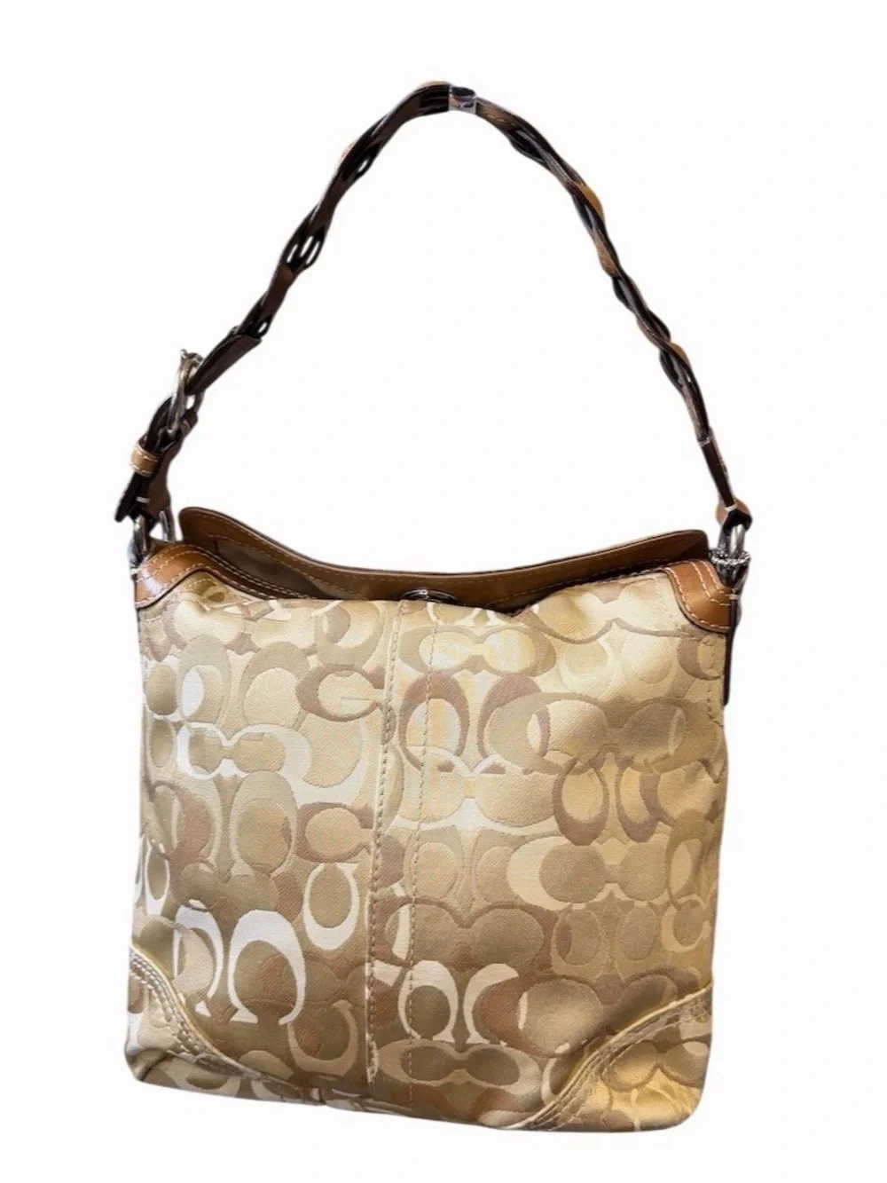 Coach Chelsea Hobo Shoulder Bag Beige Tan Signature Braided Strap - Picture 2 of 9